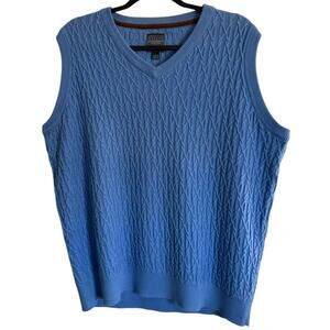 Alexander Julian American Modern Blue 100% Cotton Cable Knit Sweater Vest L